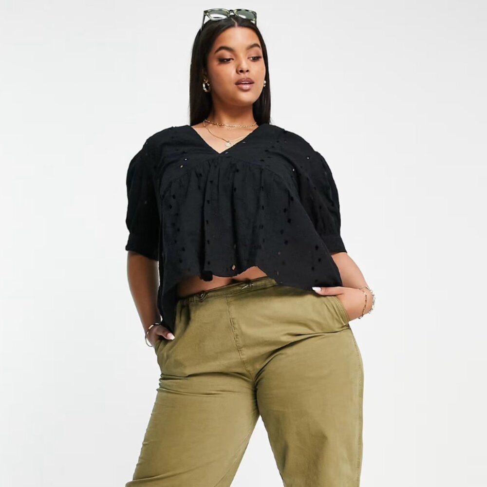 Asos Design Curve Broderie Smock Top With Peplum … - image 2